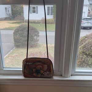 Hand-Painted Floral Crossbody Bag - Brown Multi